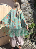Mint fringed kimono