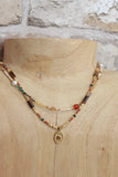 Multicoloured layered pendant necklace (Gold)