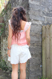 Floral embroidered linen shorts