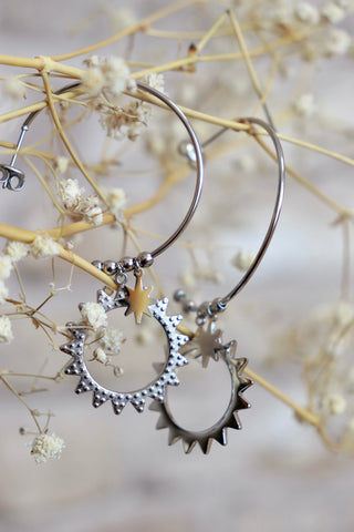 Sun hoop earrings (Silver)