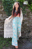 Aqua floral silk trousers