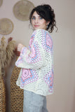 Pink crochet granny square cardigan