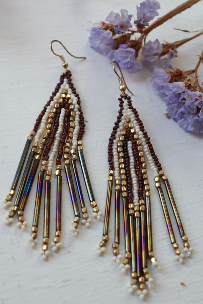 Drop beaded tassel earrings