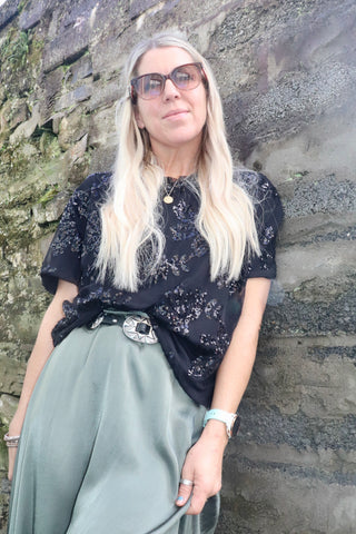 Floral sequin top (Midnight black)