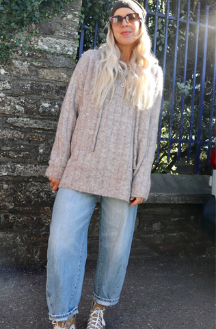 Taupe knit hoodie