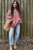 Raspberry pink washed peasant blouse