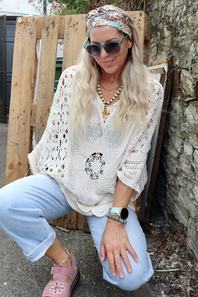 Longline crochet top (Beige)