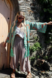 Mint fringed kimono