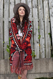 Red aztec fringe cardigan