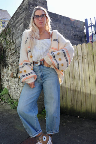 Stripe pom pom detail cardigan