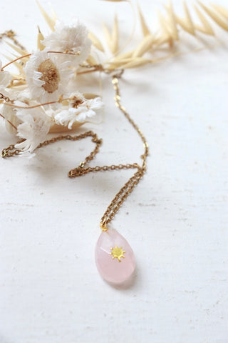 Rose quartz pendant star necklace