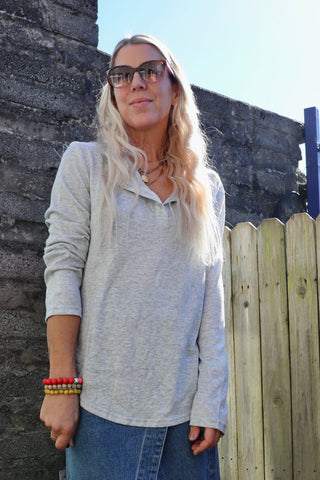 Button detail long sleeve tee (Grey)