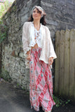 Embroidered frayed trim kimono