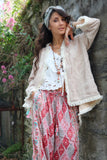 Embroidered frayed trim kimono