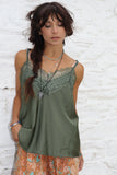 Silky lace trim cami (Khaki)