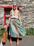 Peach and turquoise floral skirt