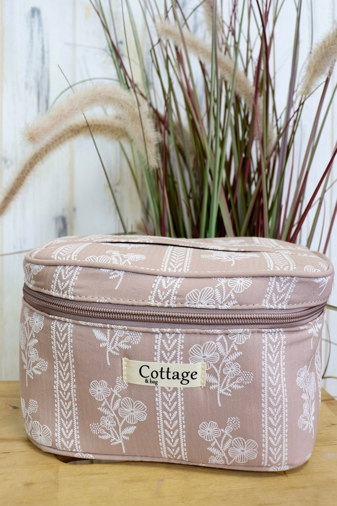 Dusty pink floral makeup bag