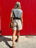 Leopard print linen shorts