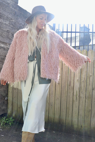 Fluffy feather pink jacket