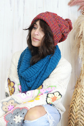 Speckle knit pom pom beanie