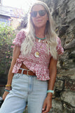 Pink floral shirred blouse