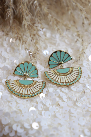 Green mosaic drop earrings (Gold)