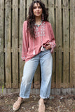 Raspberry pink washed peasant blouse