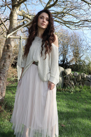 Knit jumper and tulle dress set (Beige)