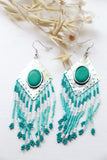 Etched diamond and turquoise beaded tassel earrings