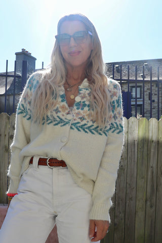 Floral knit button up cardigan