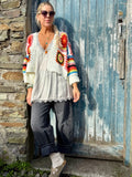Colourful patchwork and stripe cardigan