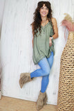 Racerback lace trim cami (washed khaki)