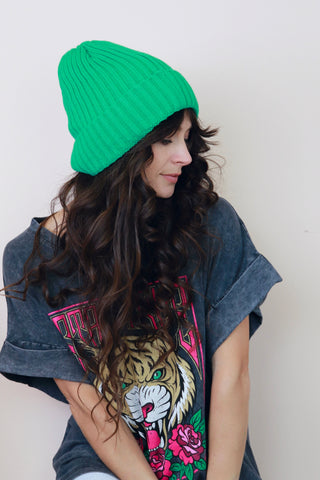 Ribbed knit beanie (Green)