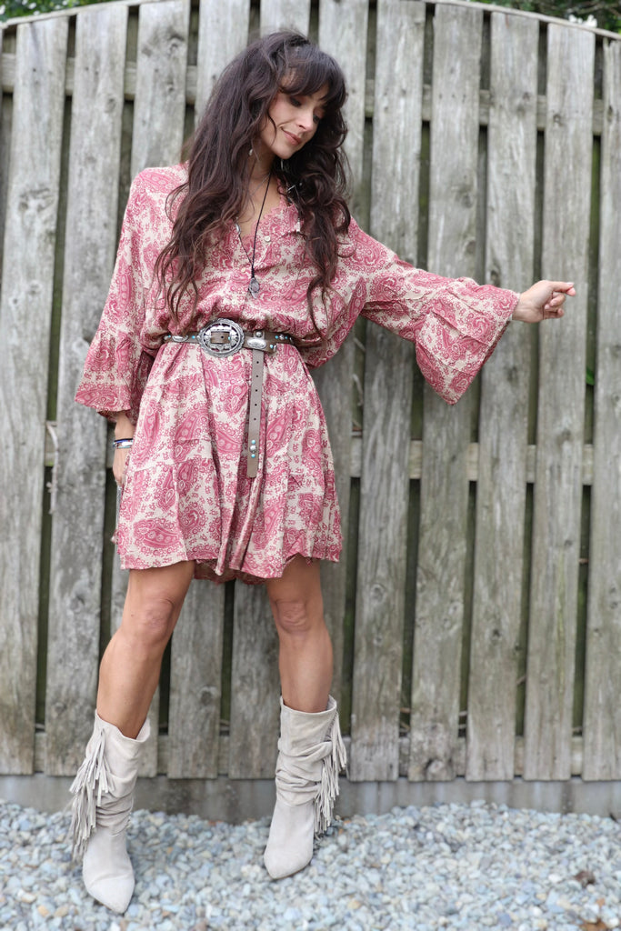 Flared sleeve paisley tunic