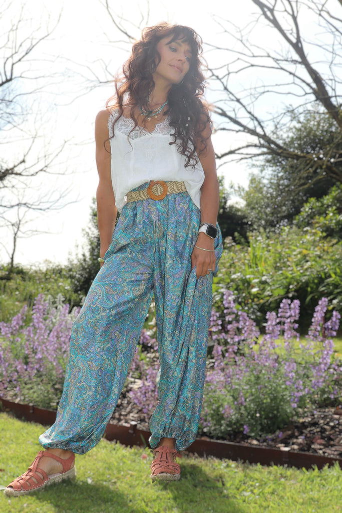 Blue ornate balloon trousers