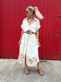 Fan embroidered shirt dress