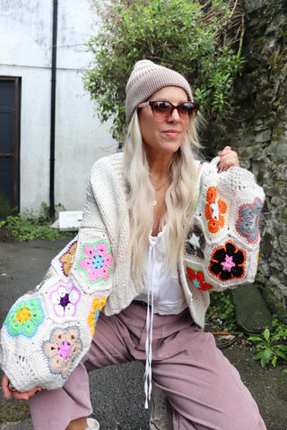 Flower crochet sleeve cardigan