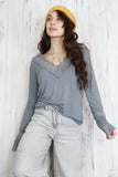 Lace trim long sleeve v neck tee