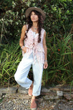 Lace trim tie front top