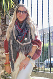 Embroidered fringe star scarf (Grey)
