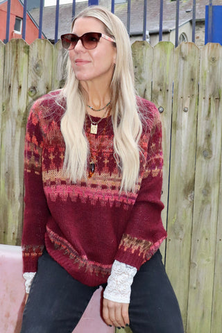 Fairisle wool jumper (Burgundy)