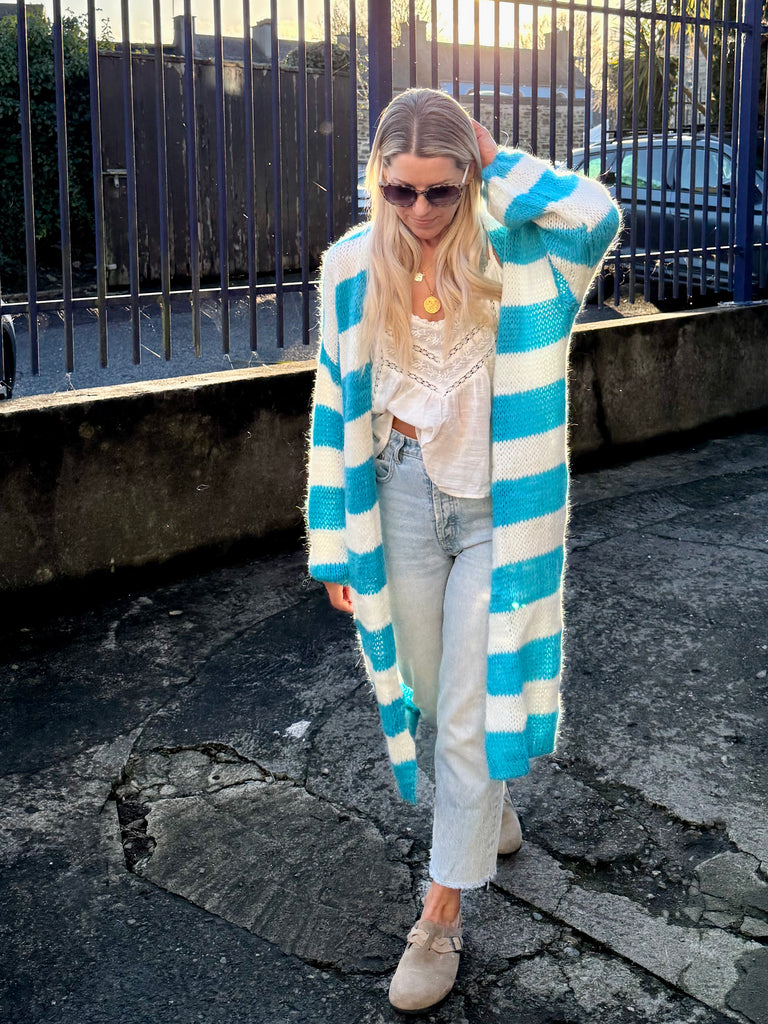Long stripe knit cardigan