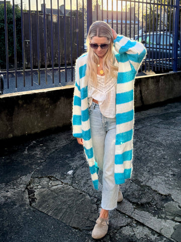 Long stripe knit cardigan