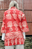 Floral printed red kimono