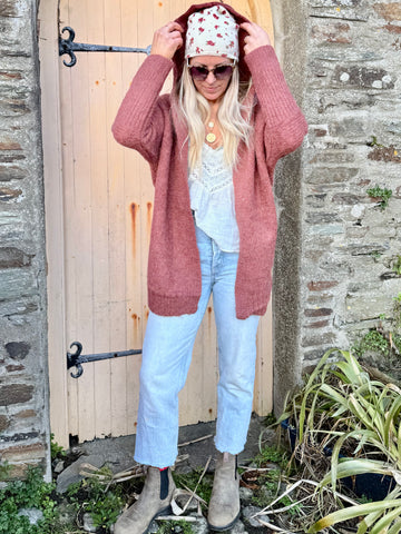 Rust hooded cardigan