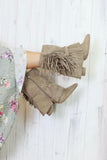 Taupe fringe boots