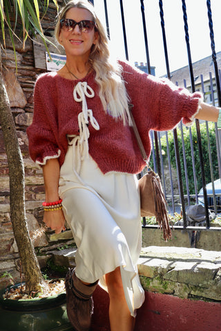 Ruffle sleeve tie cardigan
