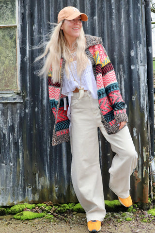 Pink geometric cardigan