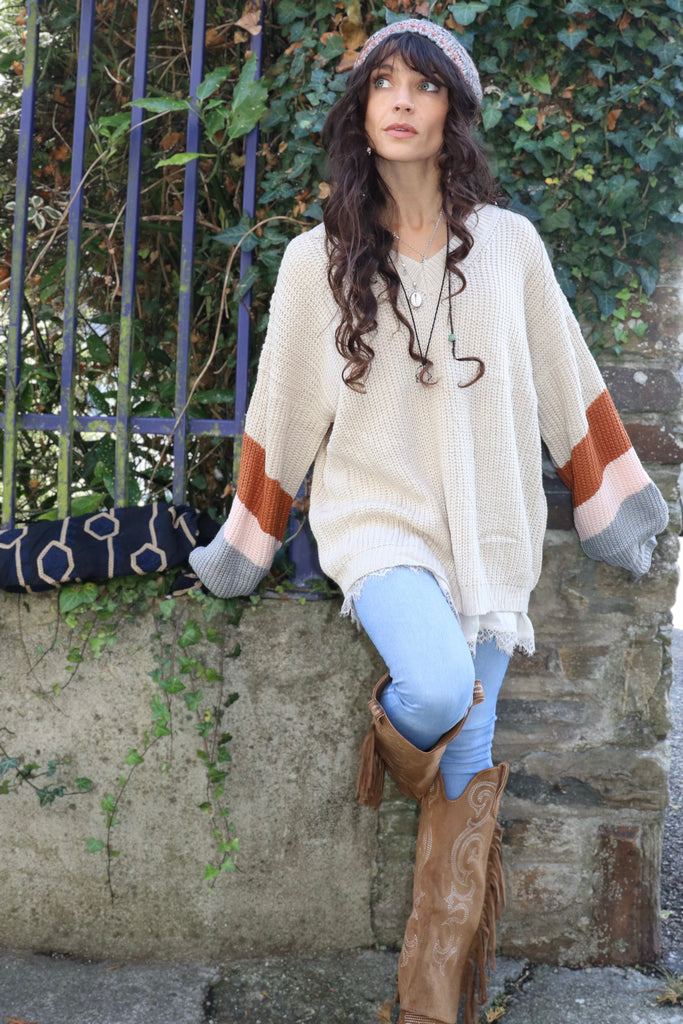 Stripe sleeve jumper