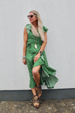 Green floral frill wrap dress